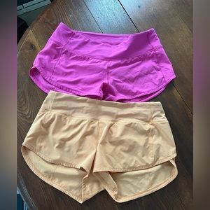 Lululemon speed up low rise lined short 2.5” EUC pink and orange